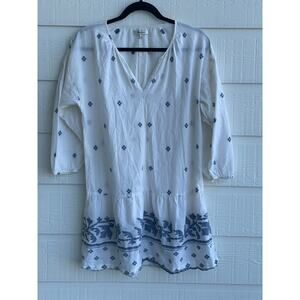 Madewell Jacquard  white dress  blue embroidered detail XS 100% Cotton